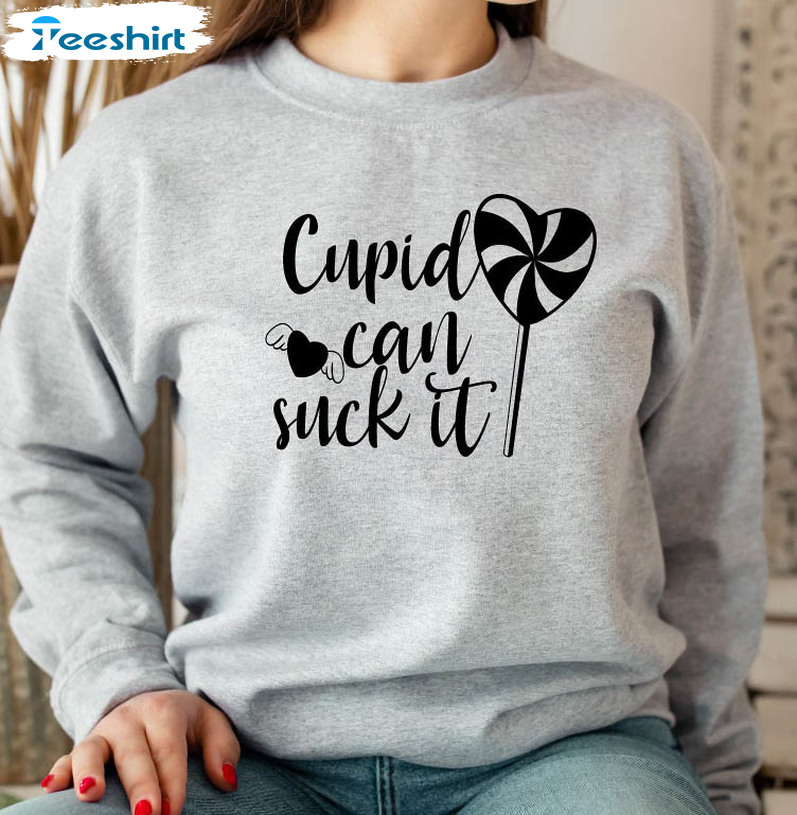 Cupid Can Suck It Vintage Sweatshirt, Valentines Day Unisex T-shirt Long Sleeve