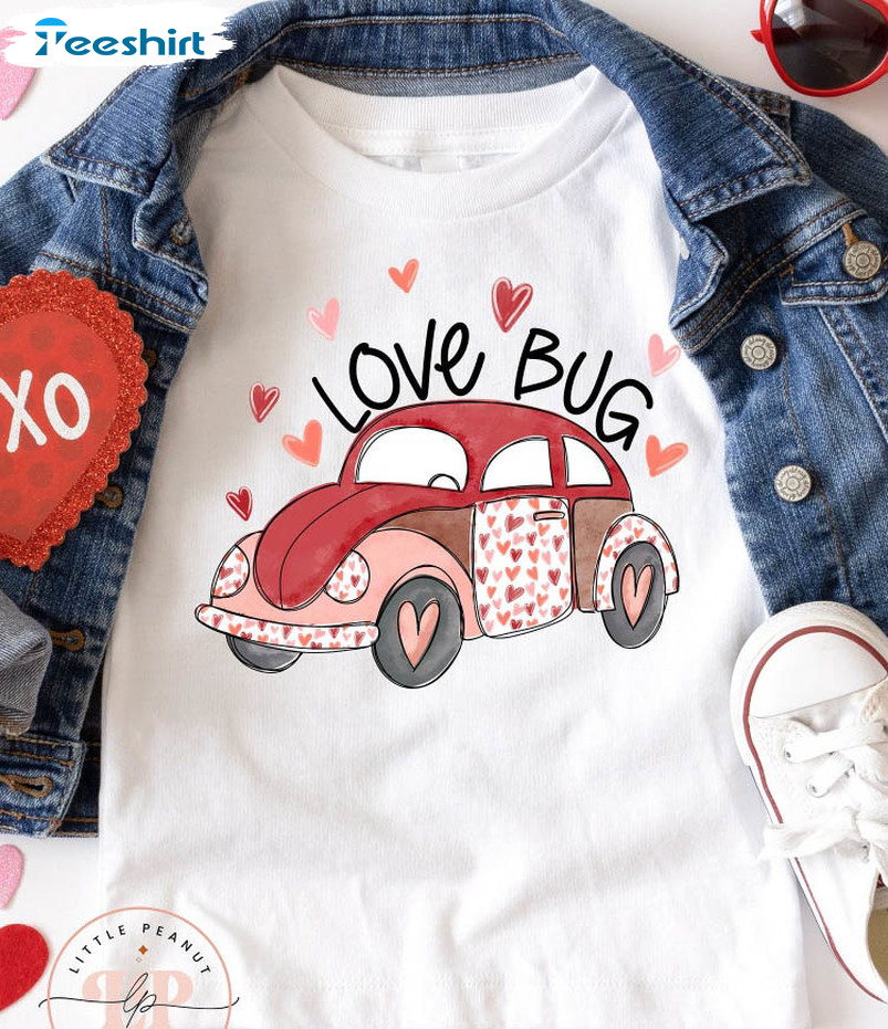 Love Bug Valentine Shirt, Valentines Day Short Sleeve Tee Tops For Girl
