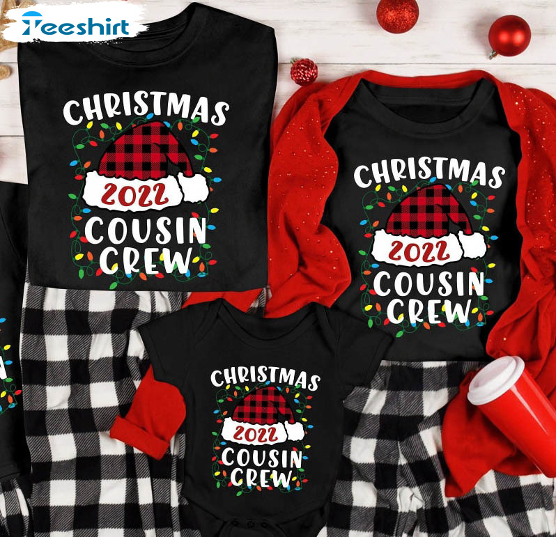 Cousin Crew Christmas Shirts, Santa Hat Matching Crewneck Unisex Hoodie