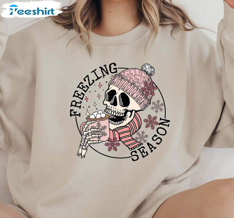 Freezin Season Christmas Shirt, Winter Skull Unisex Hoodie Short Sleeve