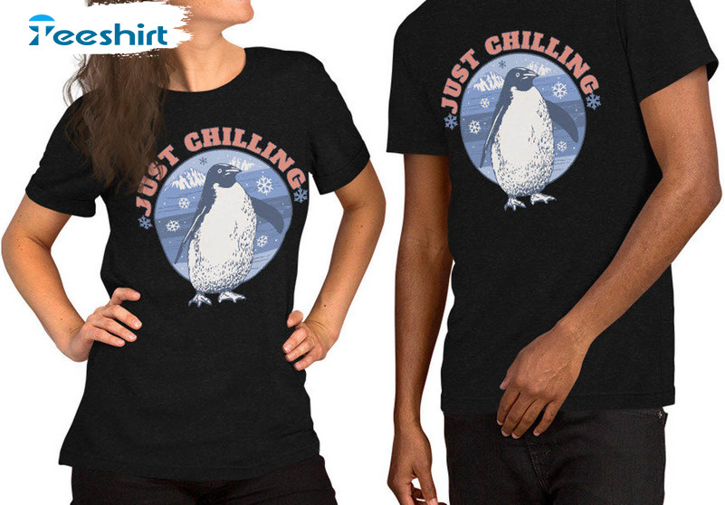 Just Chillin' Penguin Shirt, Funny Christmas Short Sleeve Tee Tops