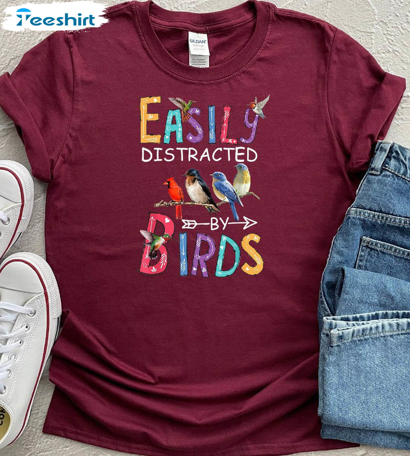 Easily Distracted By Birds Shirt, Animals Lover Short Sleeve Hoodie