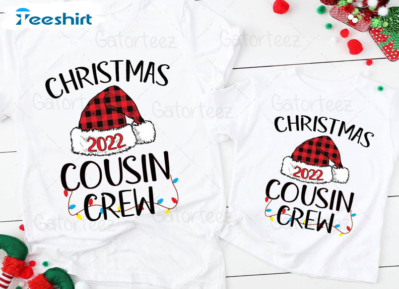 Cousin Crew Christmas Shirts, Santa Hat Christmas Unisex Hoodie Crewneck
