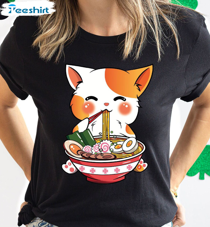 Cat Ramen Sweatshirt, Kawaii Anime Crewneck Unisex Hoodie