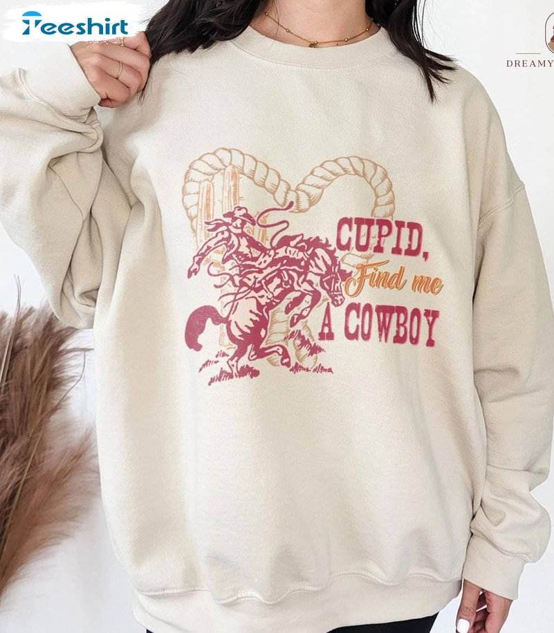 Cupid Find Me A Cowboy Shirt, Western Valentine Tee Tops Short Sleeve