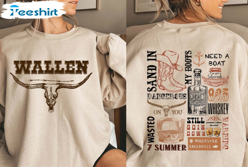 Wallen Western Shirt, Wallen Bullhead Long Sleeve Unisex Hoodie