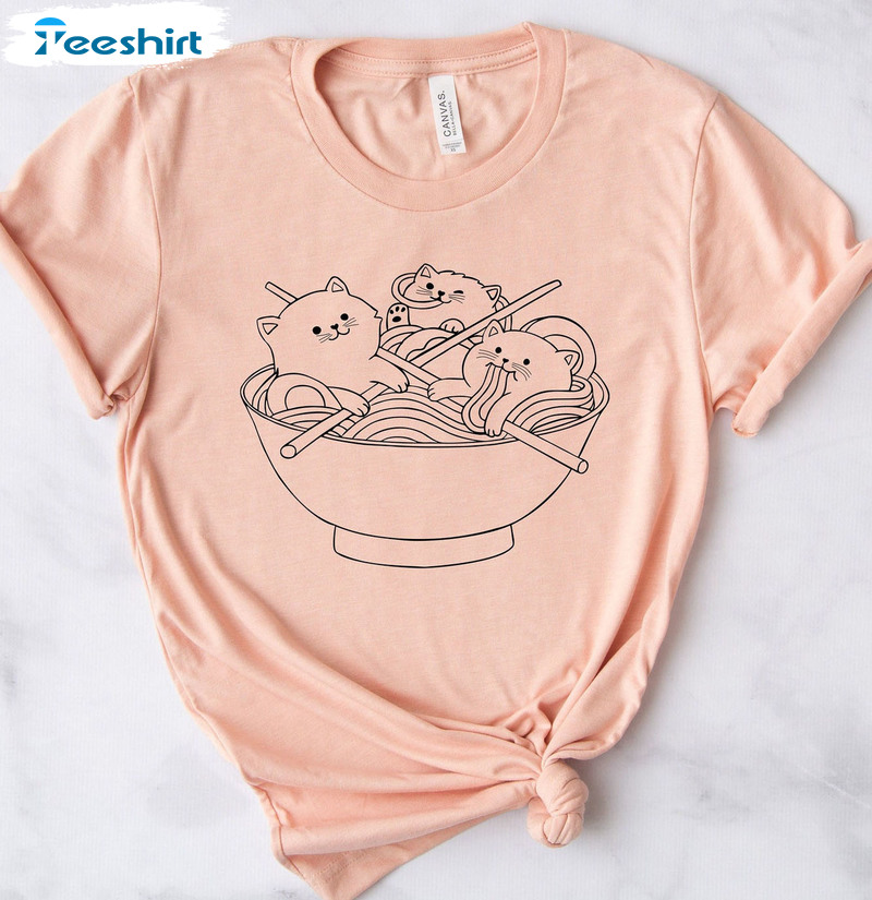 Cat Ramen Funny Shirt, Cute Anime Unisex Hoodie Crewneck