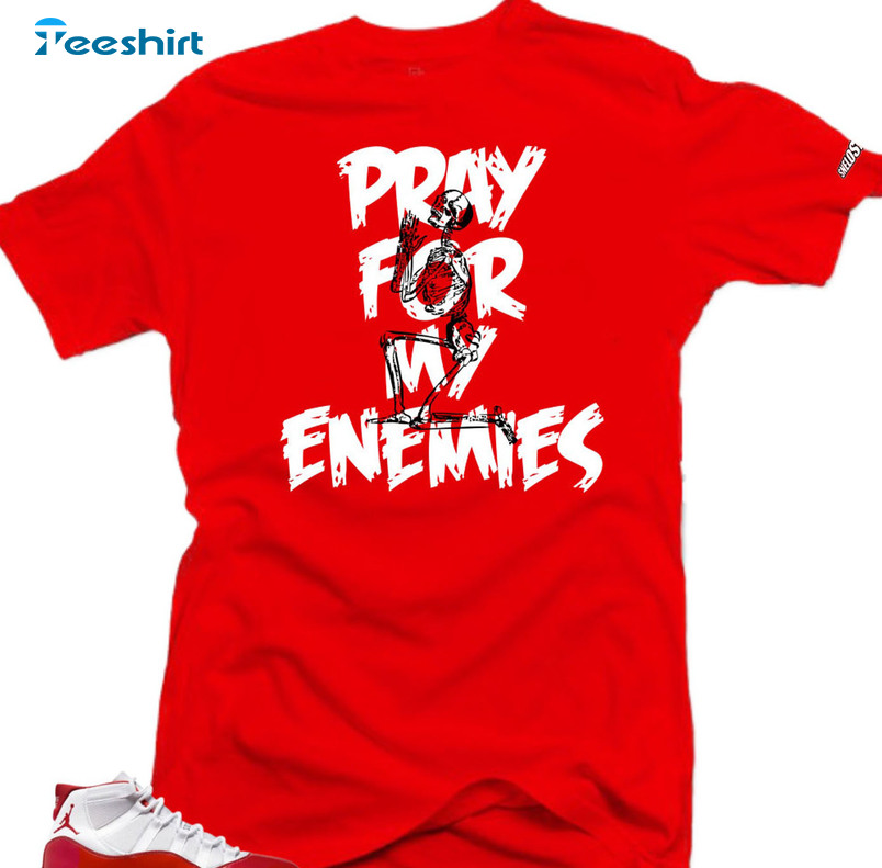 Pray For My Enemies Shirt, Cherry Varsity Red Enemies Long Sleeve Sweater