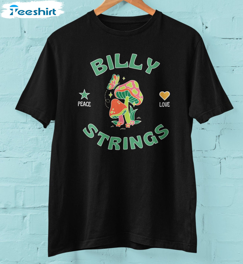 Vintage Billy Strings Peace Love Shirt, Bluegrass Mushroom Short Sleeve Crewneck
