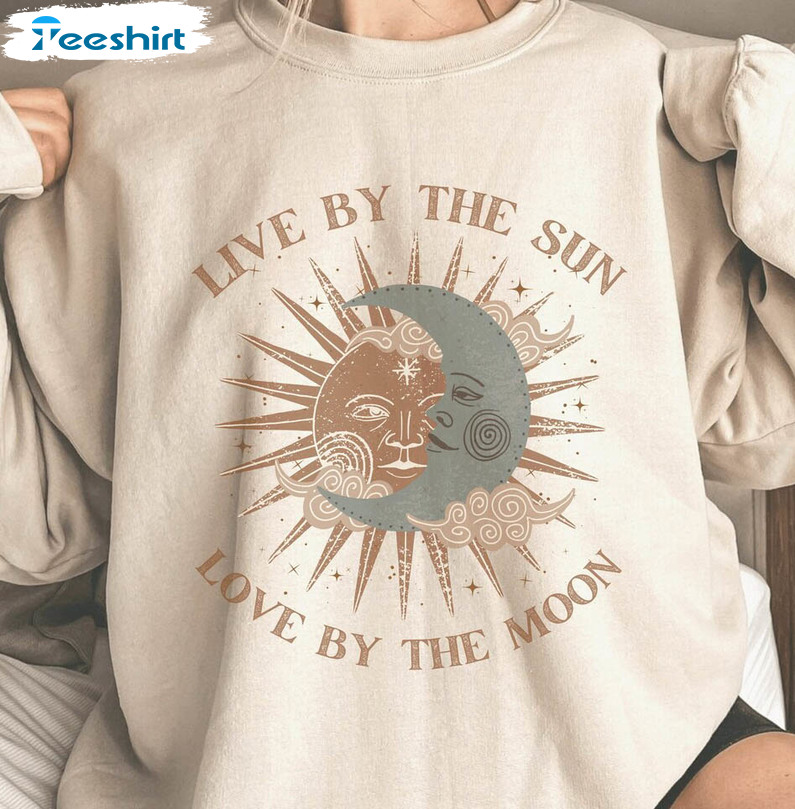 Live By The Sun Love By The Moon Vintage Shirt, Sun And Moon Short Sleeve Tee Tops