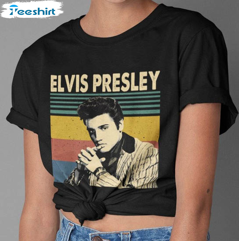 Vintage Elvis Presley Shirt, Trendy Short Sleeve Crewneck