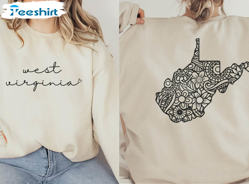 West Virginia Sweatshirt, Floral Vintage Hoodie Short Sleeve