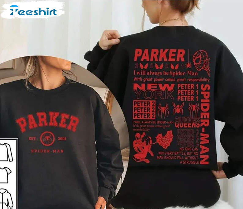 Parker Spiderman Shirt, No Way Home Parker Short Sleeve Crewneck
