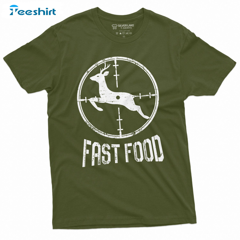 Funny Fast Food Deer Shirt, Deer Running Fast Humor Long Sleeve Unisex Hoodie