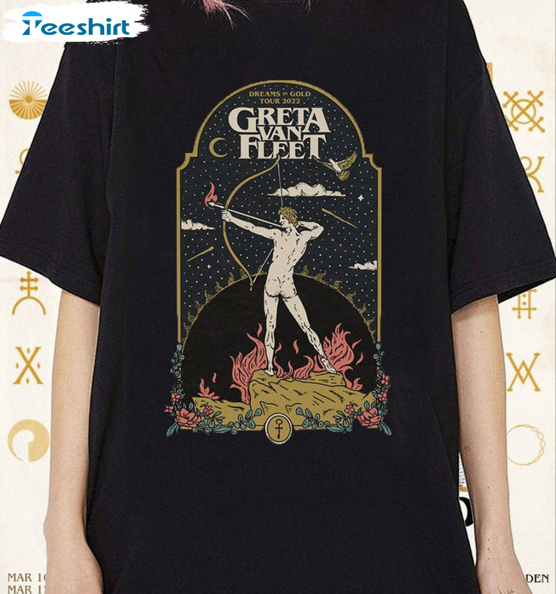 Greta Van Fleet Vintage Shirt, Dreams In Gold Tour Short Sleeve Crewneck