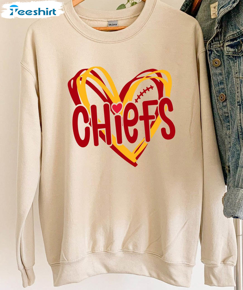 Kansas City Heart Chiefs Sweatshirt, Kansas Football Short Sleeve Sweater