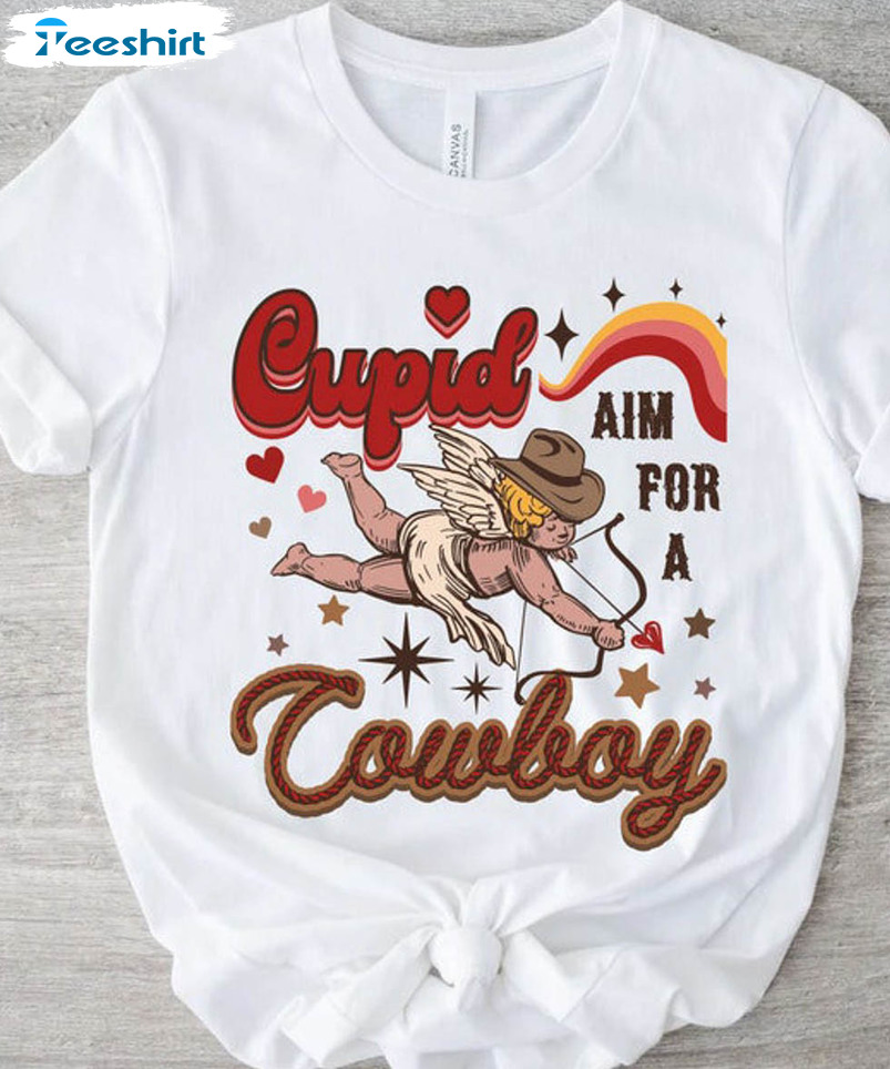 Cupid Aim For A Cowboy Shirt, Cowboy Valentines Crewneck Short Sleeve