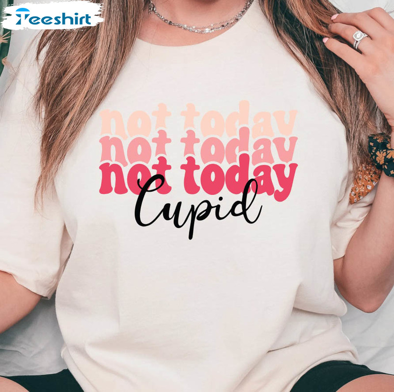 Not Today Cupid Shirt, Funny Valentines Day Long Sleeve Crewneck