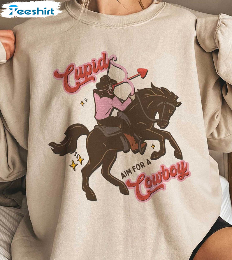 Cupid Aim For A Cowboy Shirt, Howdy Valentines Sweater Crewneck