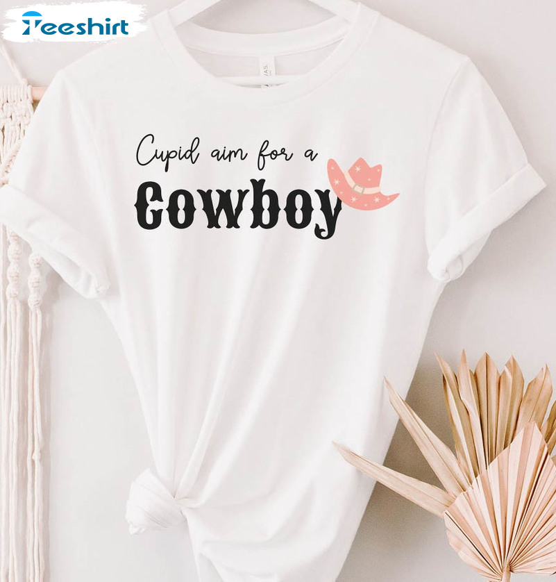 Cupid Aim For A Cowboy Vintage Shirt, Funny Valentines Day Tee Tops Short Sleeve