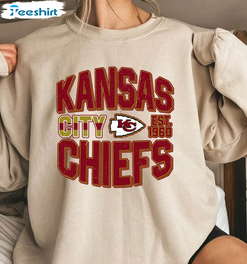 Kansas City Football Sweatshirt, Vintage Tee Tops Short Sleeve