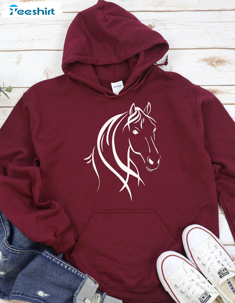 Horse Lovers Sweatshirt, Trending Short Sleeve Crewneck