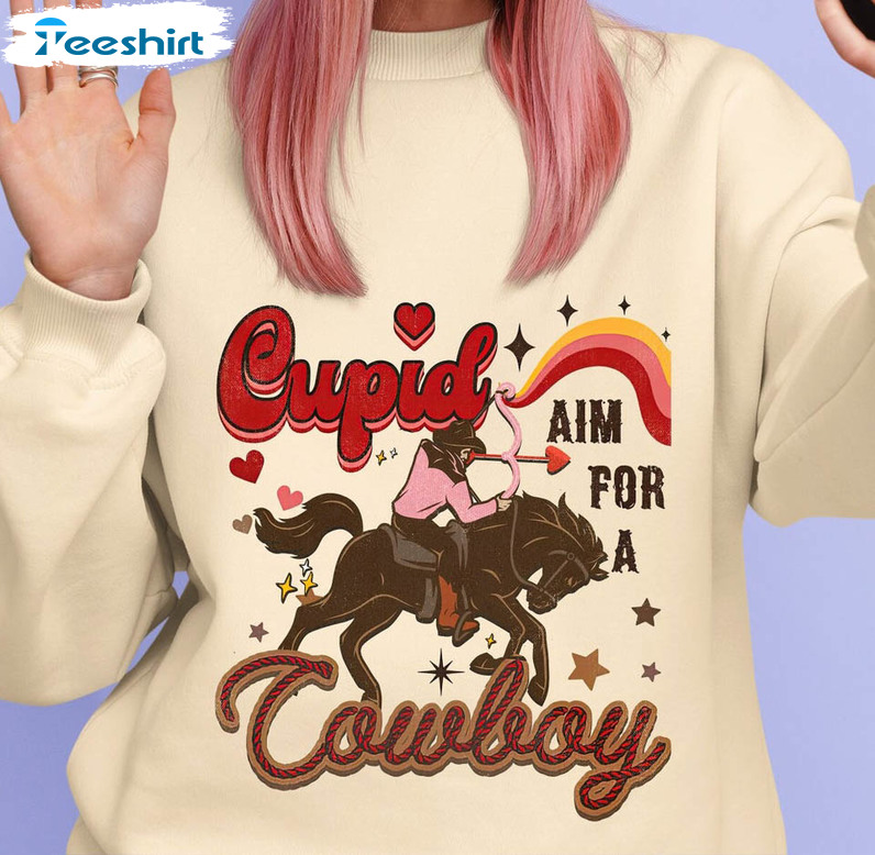 Cupid Aim For A Cowboy Shirt, Howdy Valentine Unisex Hoodie Long Sleeve