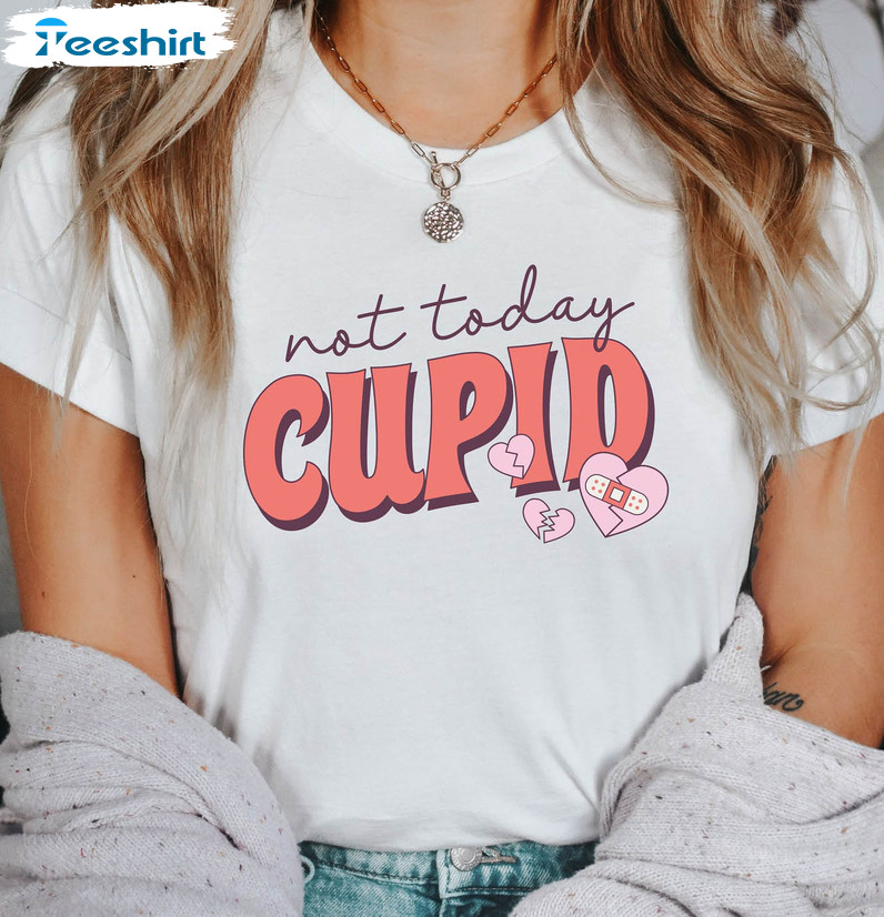 Not Today Cupid Shirt, Funny Valentines Day Long Sleeve Unisex Hoodie