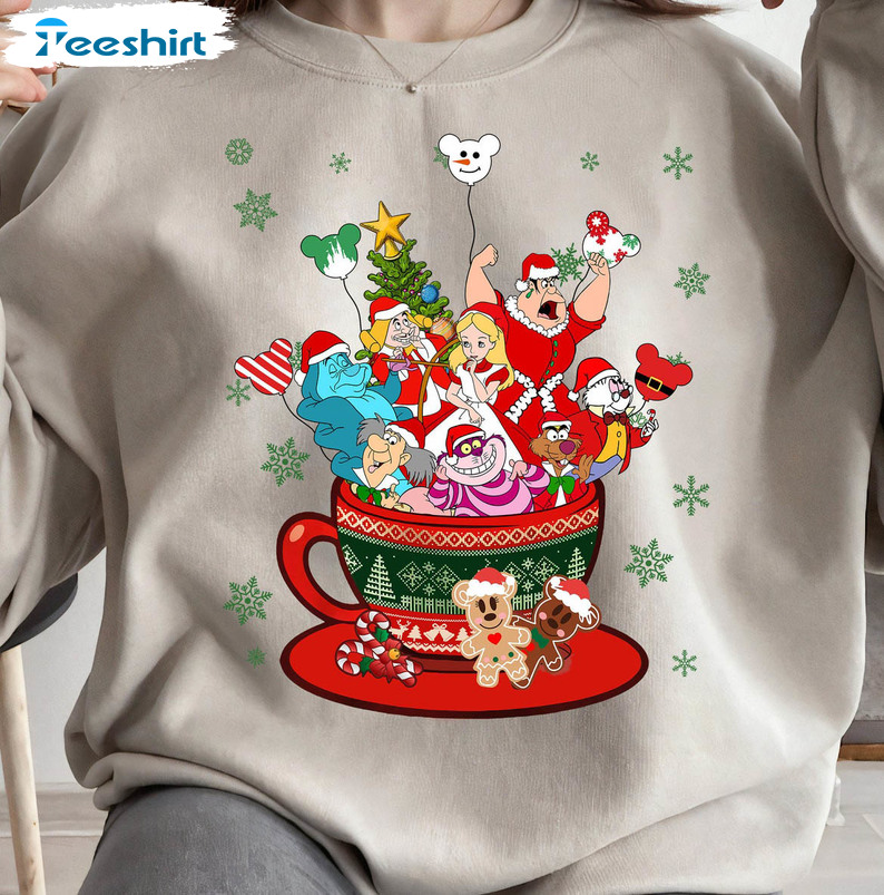 Disney Alice In Wonderland Group Shirt, Tea Cup Balloon Sweater Unisex T-shirt