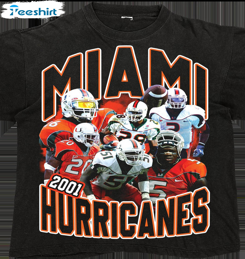 Miami Hurricanes 2001 Shirt, Football Ed Reed Sean Crewneck Short Sleeve