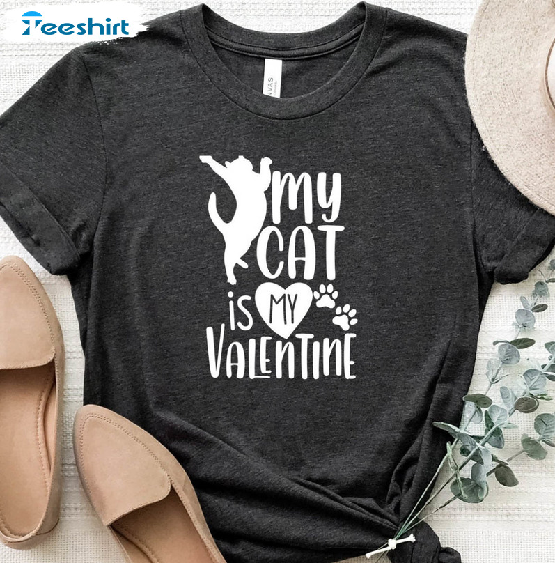 My Cat Is My Valentine Sweatshirt, Pet Lover Valentine Unisex Hoodie Sweater