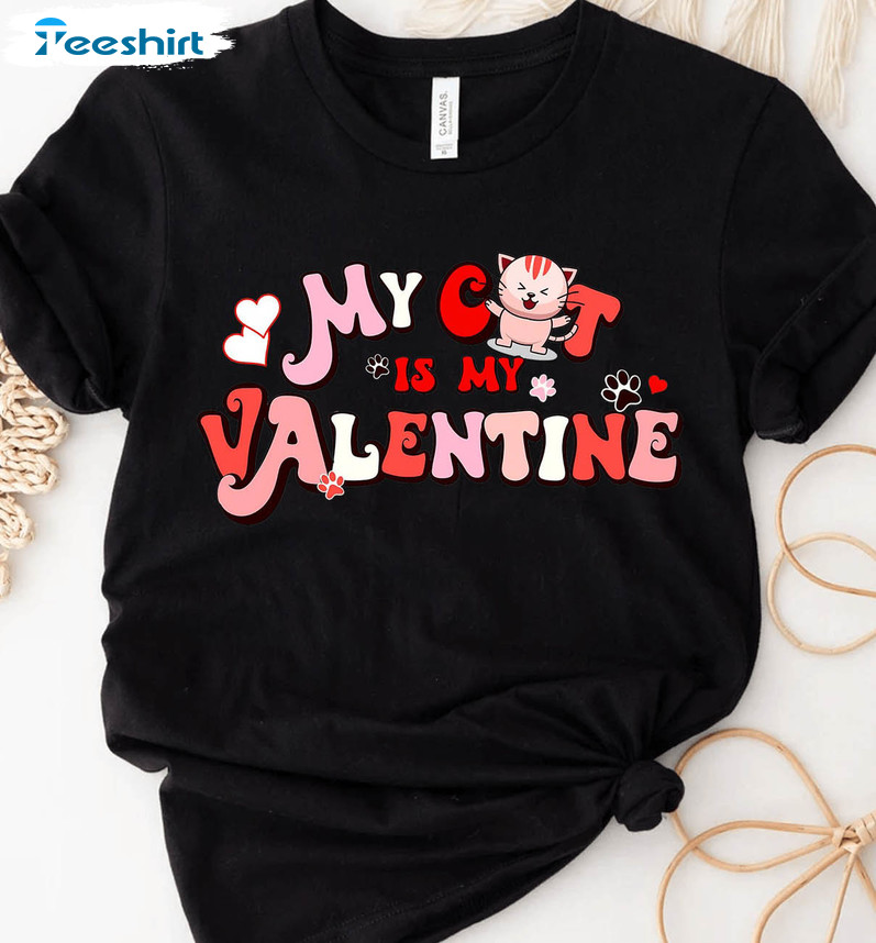 My Cat Is My Valentine Sweatshirt, Cat Lover Unisex Hoodie Long Sleeve