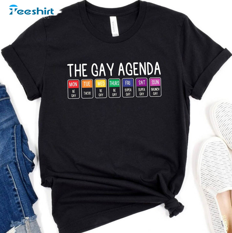 The Gay Agenda Shirt, Funny Lgbt Crewneck Short Sleeve