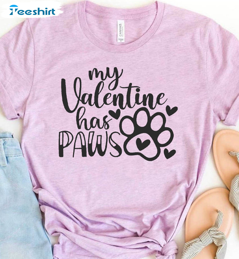 My Valentine Has Paws Shirt, Dog Lover Long Sleeve Sweater