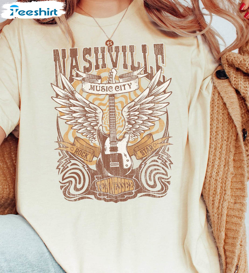 Nashville Music City Tennessee Shirt, Vintage Long Sleeve Unisex Hoodie