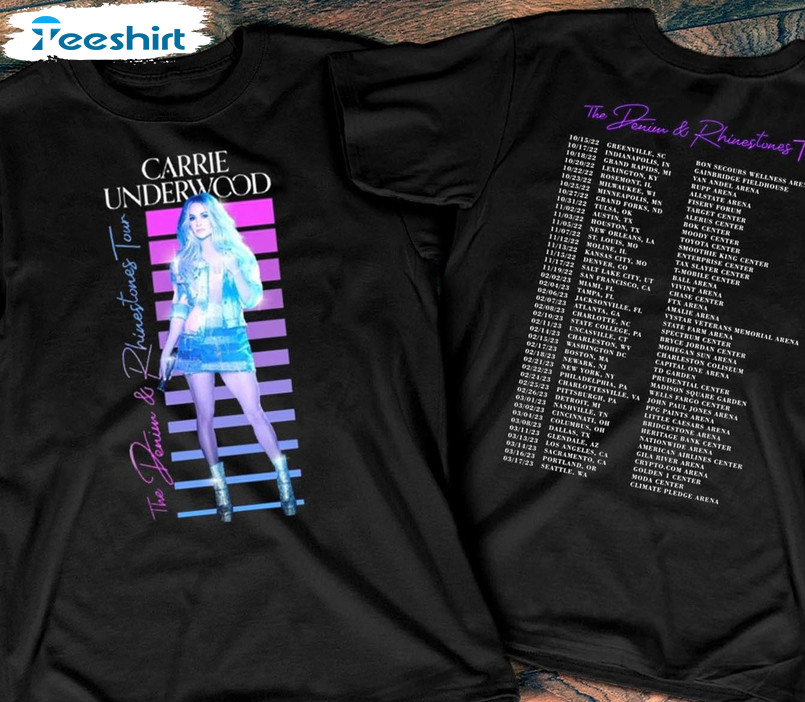Carrie Underwood Trendy Shirt, The Denim Rhinestones America Tour Crewneck Unisex T-shirt