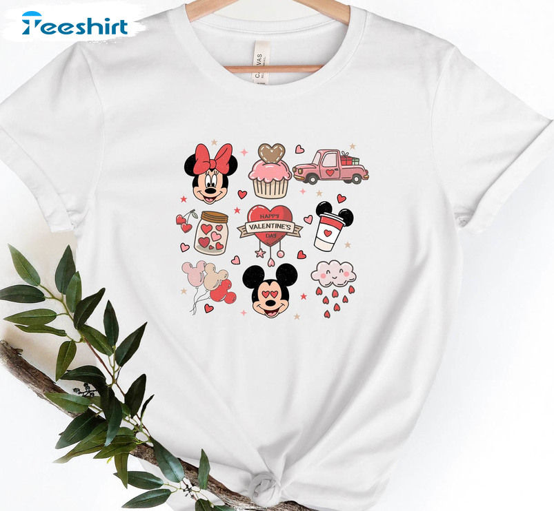 Disney Valentine's Day Vintage Shirt, Mickey Friends Short Sleeve Crewneck