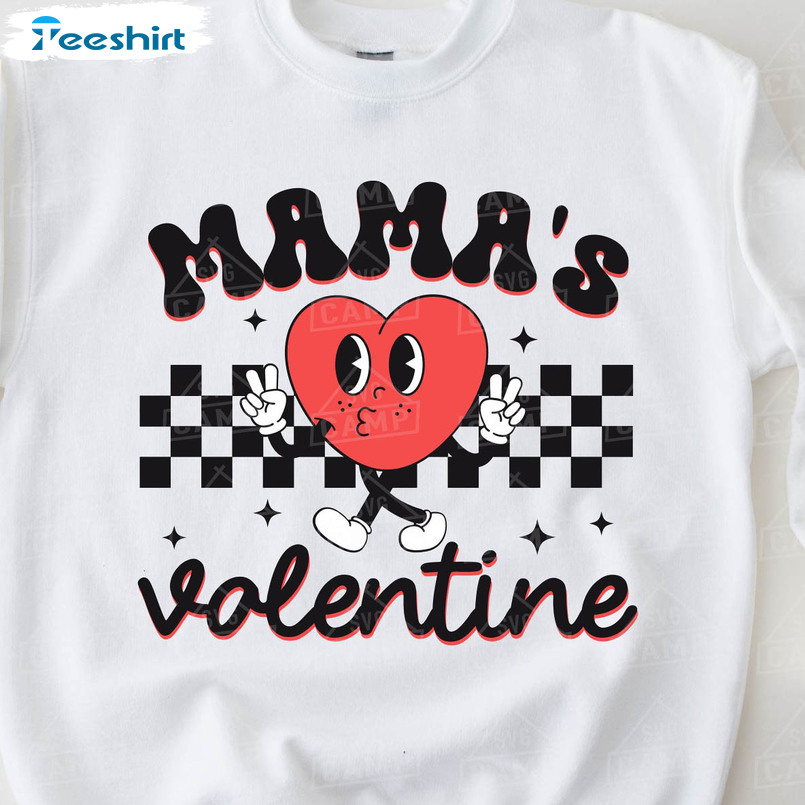 Mama's Valentine Shirt, Groovy Valentine Long Sleeve Unisex Hoodie