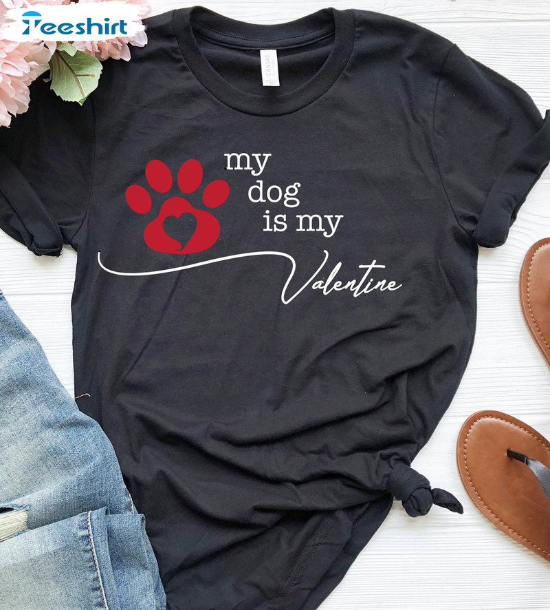 My Dog Is My Valentine Funny Shirt, Dog Lover Short Sleeve Long Sleeve