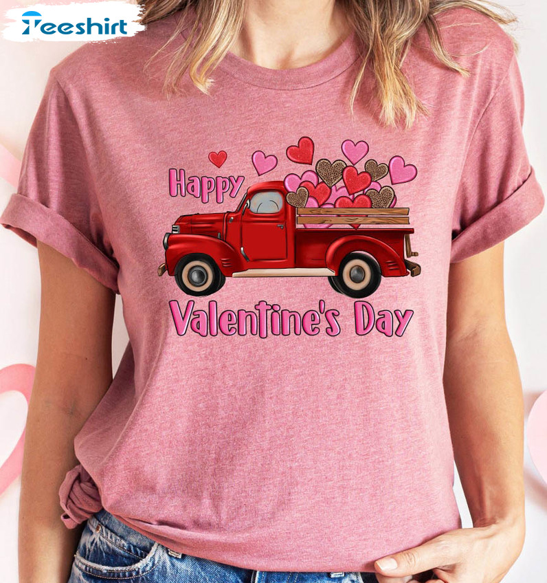 Happy Valentines Day Truck Shirt , Truck Hearts Unisex Hoodie Sweater