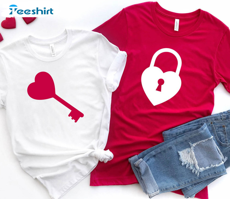 Heart Lock And Key Shirt, Matching Short Sleeve Unisex Hoodie