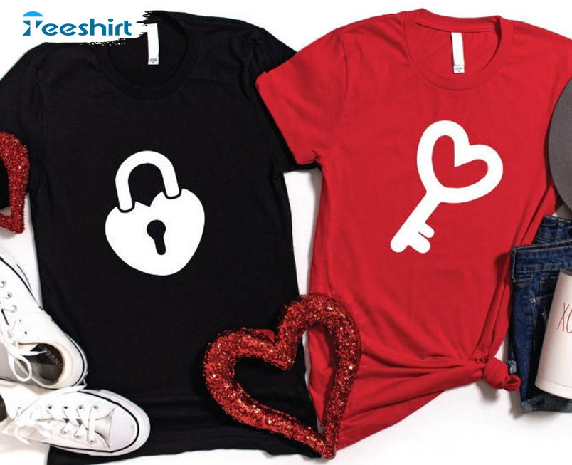 Valentines Day Couple Shirt, Lock And Key Unisex T-shirt Long Sleeve