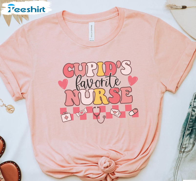 Cupid's Favorite Nurse Shirt, Vintage Valentine Short Sleeve Unisex T-shirt