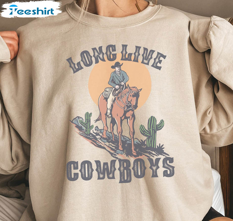 Long Live Cowboys Sweatshirt, Western Skeleton Crewneck Short Sleeve