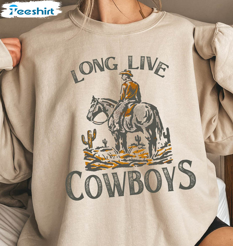 Long Live Cowboys Shirt, Western Cactus Long Sleeve Unisex Hoodie