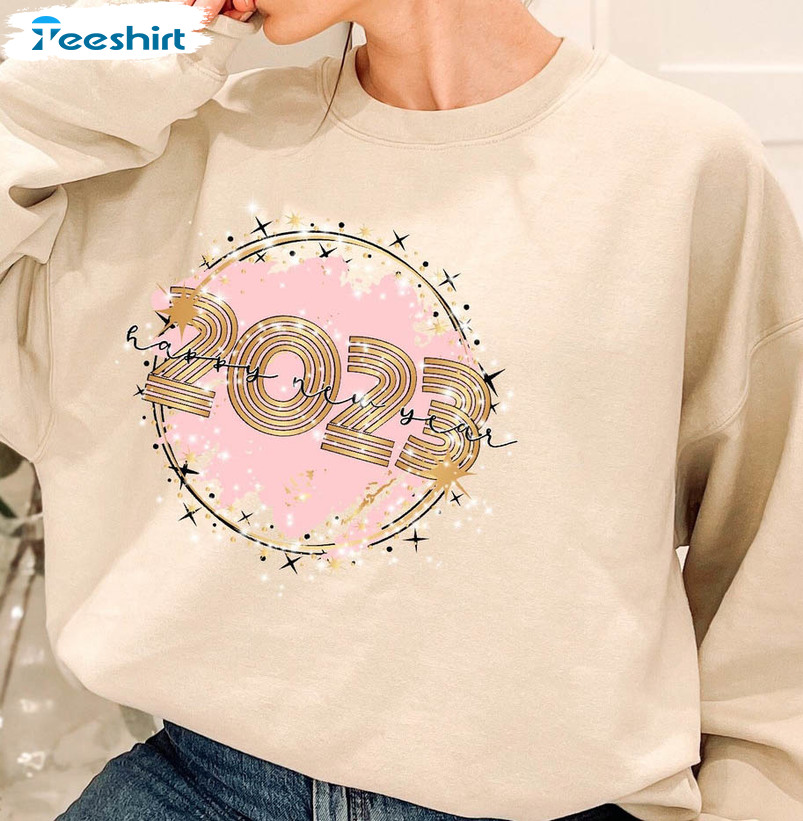 2023 Glitter New Years Shirt, New Years Eve Long Sleeve Unisex Hoodie