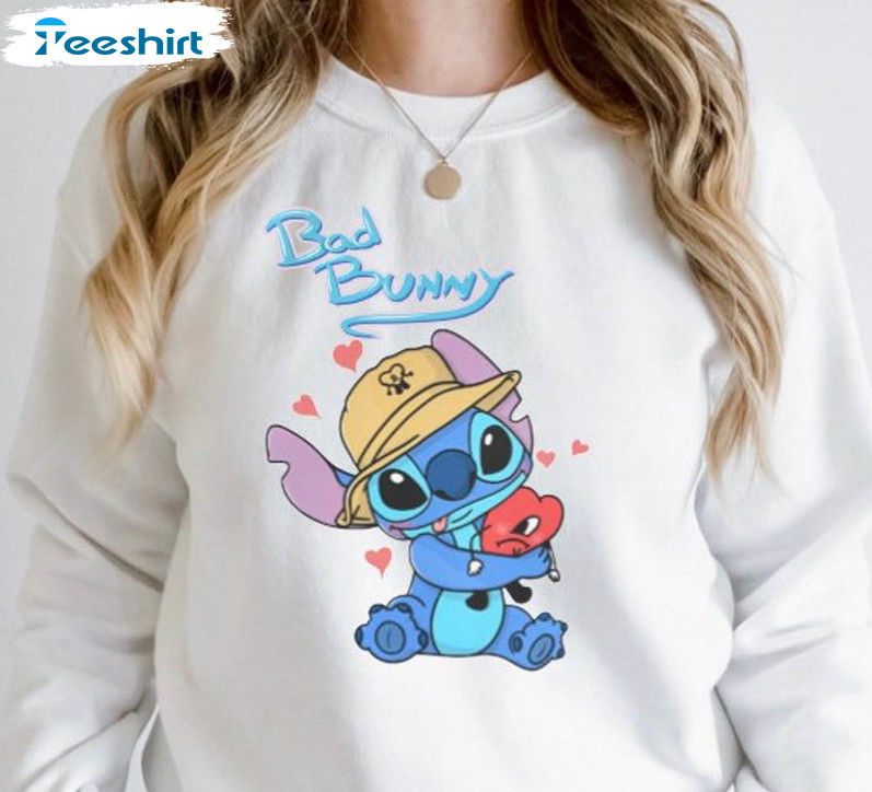 Bad Bunny Stitch Shirt, Funny Disney Short Sleeve Tee Tops