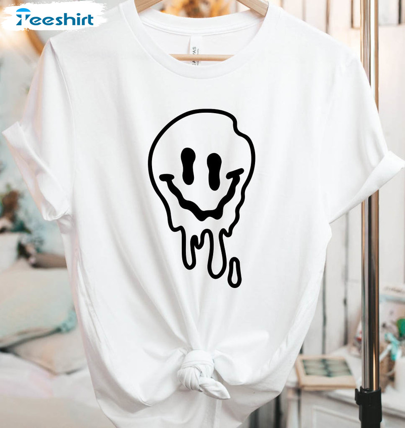 Melting Smiley Face Vintage Shirt, Funny Long Sleeve Unisex Hoodie