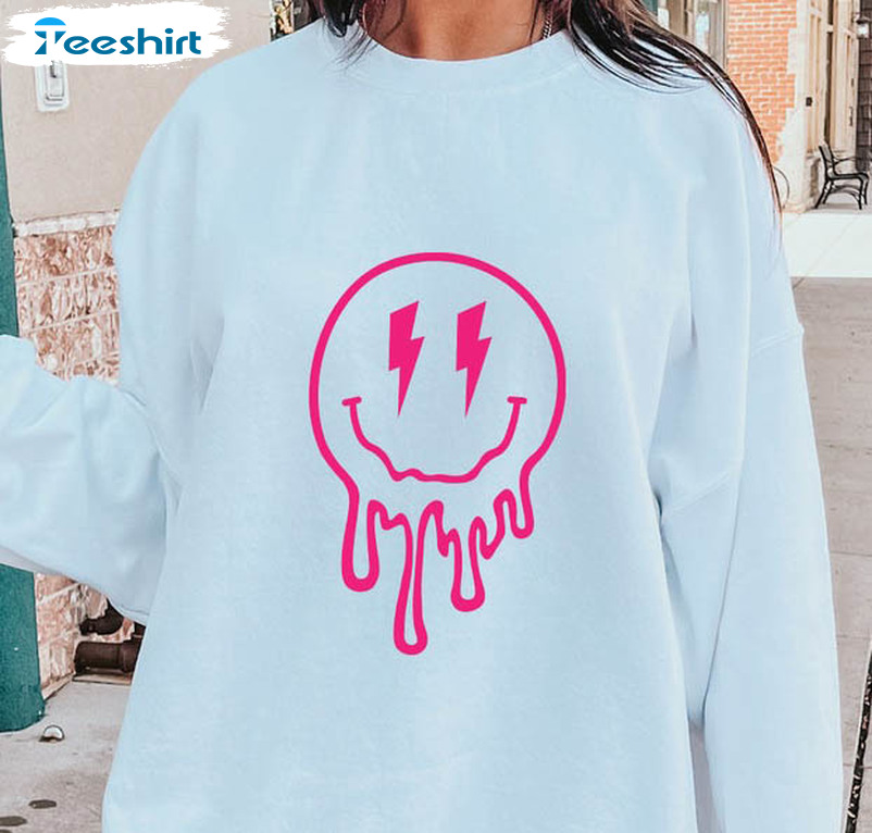 Melting Face Sweatshirt, Happy Face Trendy Unisex T-shirt Short Sleeve