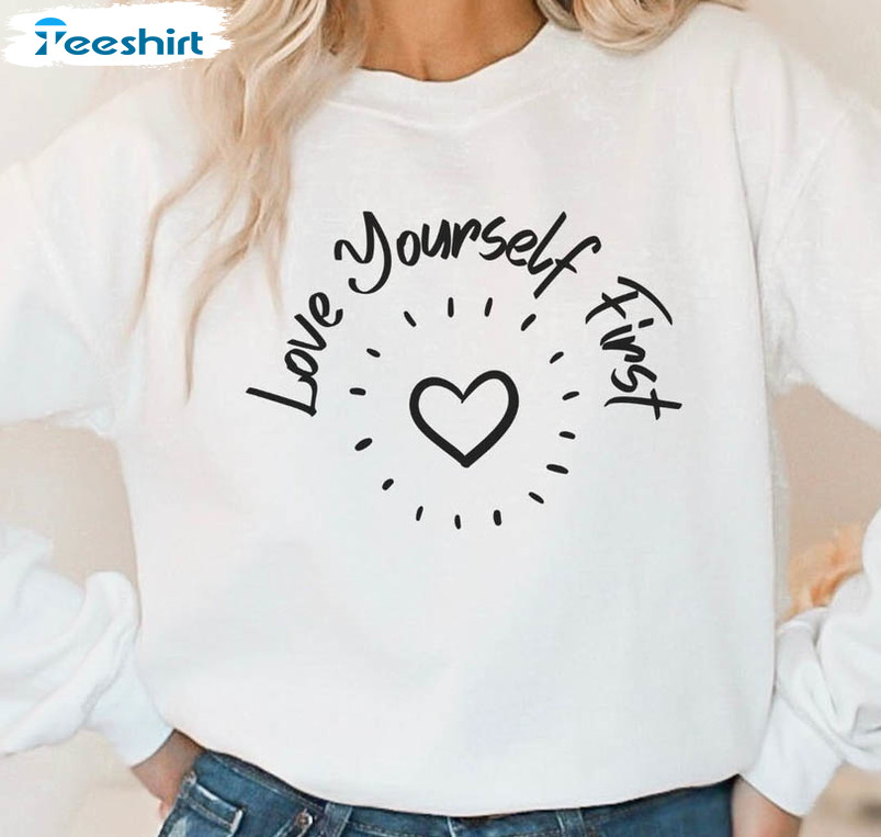 Love Yourself Heart Sweatshirt, Trending Short Sleeve Unisex Hoodie